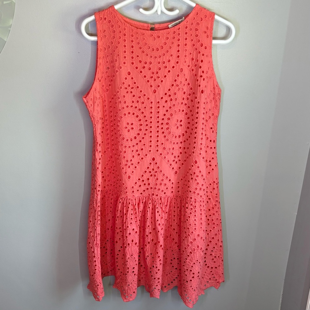 Coral Sleeveless Eyelet Dress